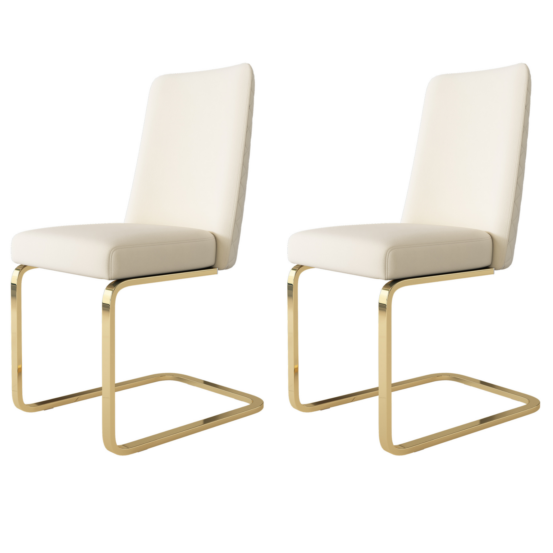 Velvet Dining Chair Set of 2 Diamond Back Gold Legs - Beige