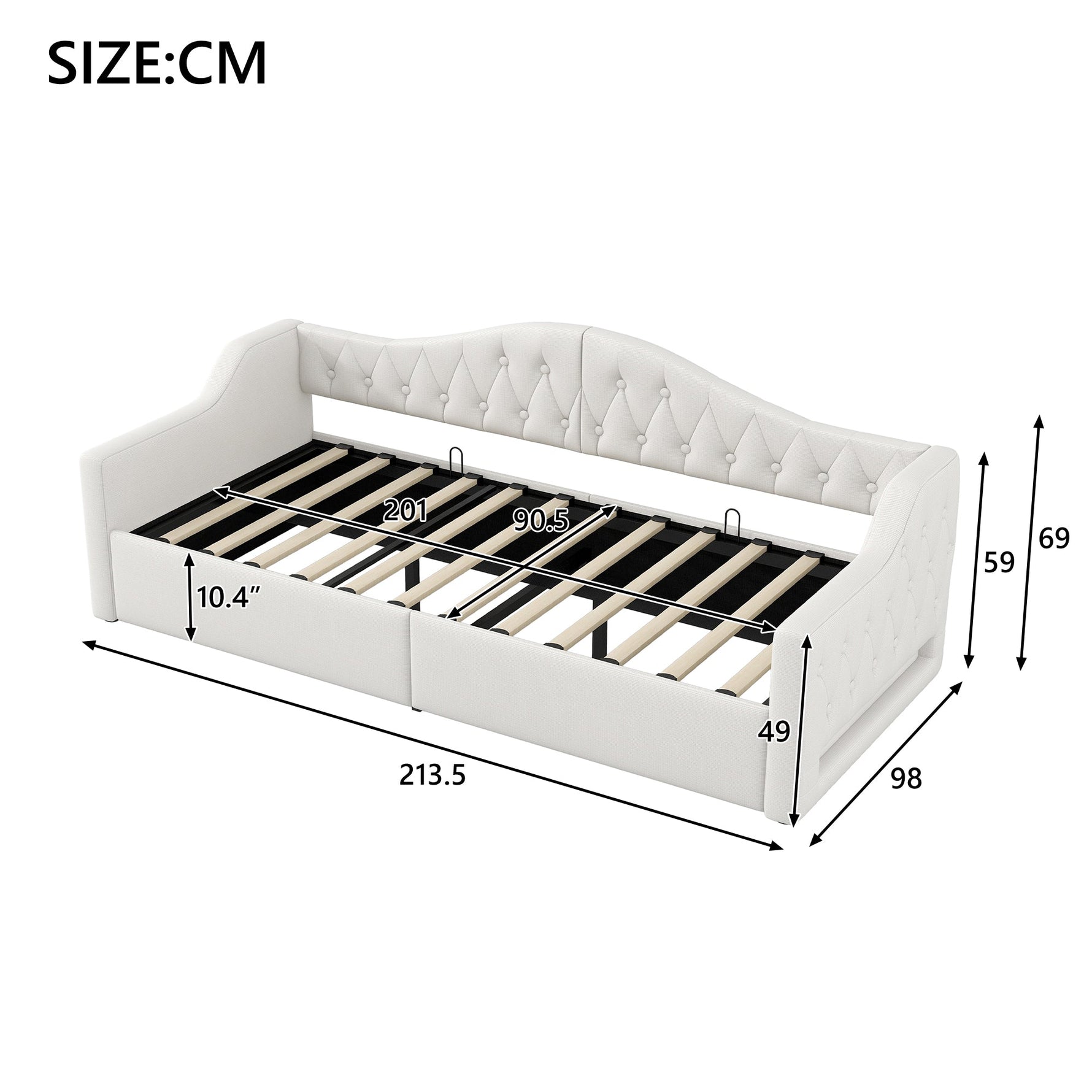 Upholstered Daybed, 90x200 LED Storage, Beige