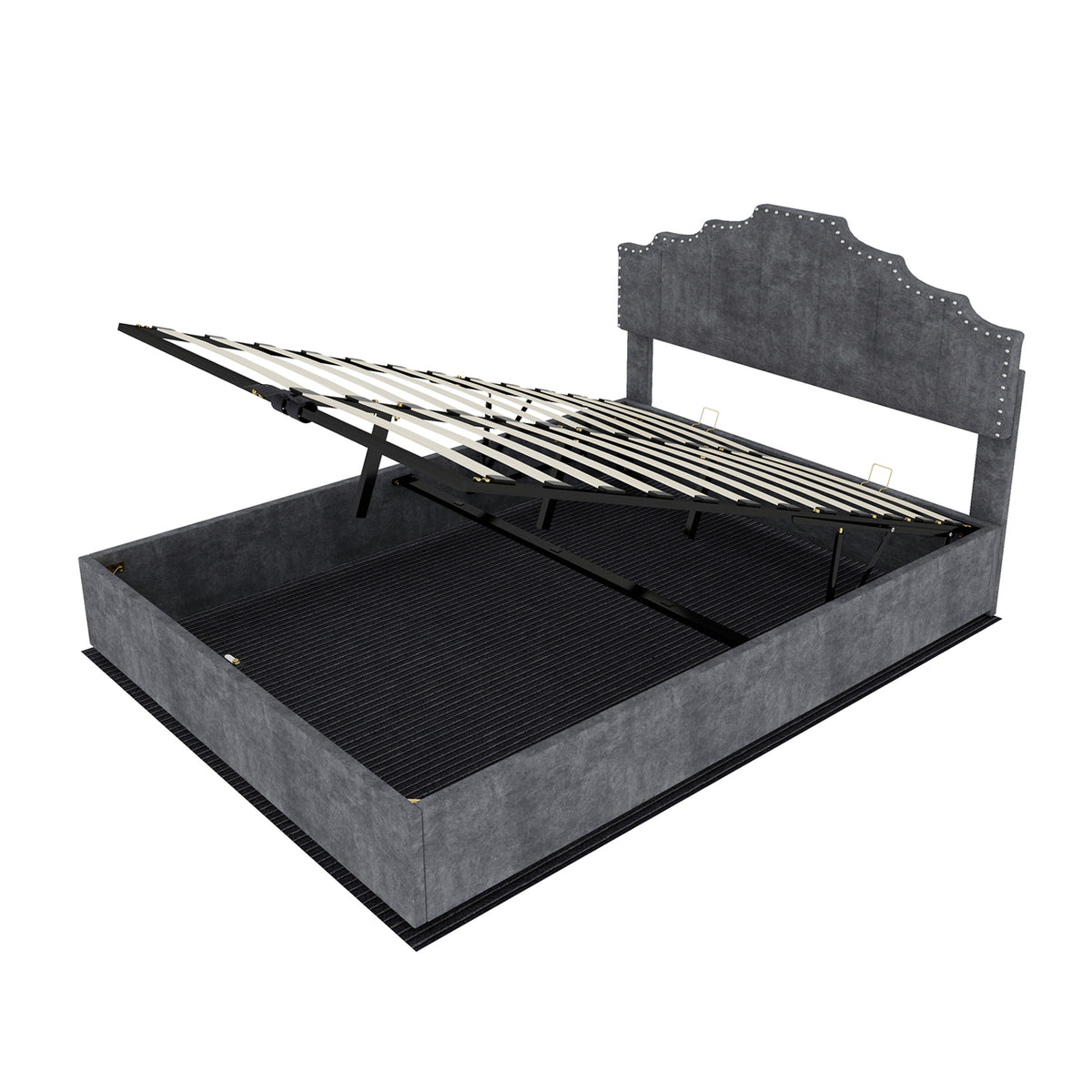Modern Soft Bed with Mattress & Storage, 160x200cm, Gray