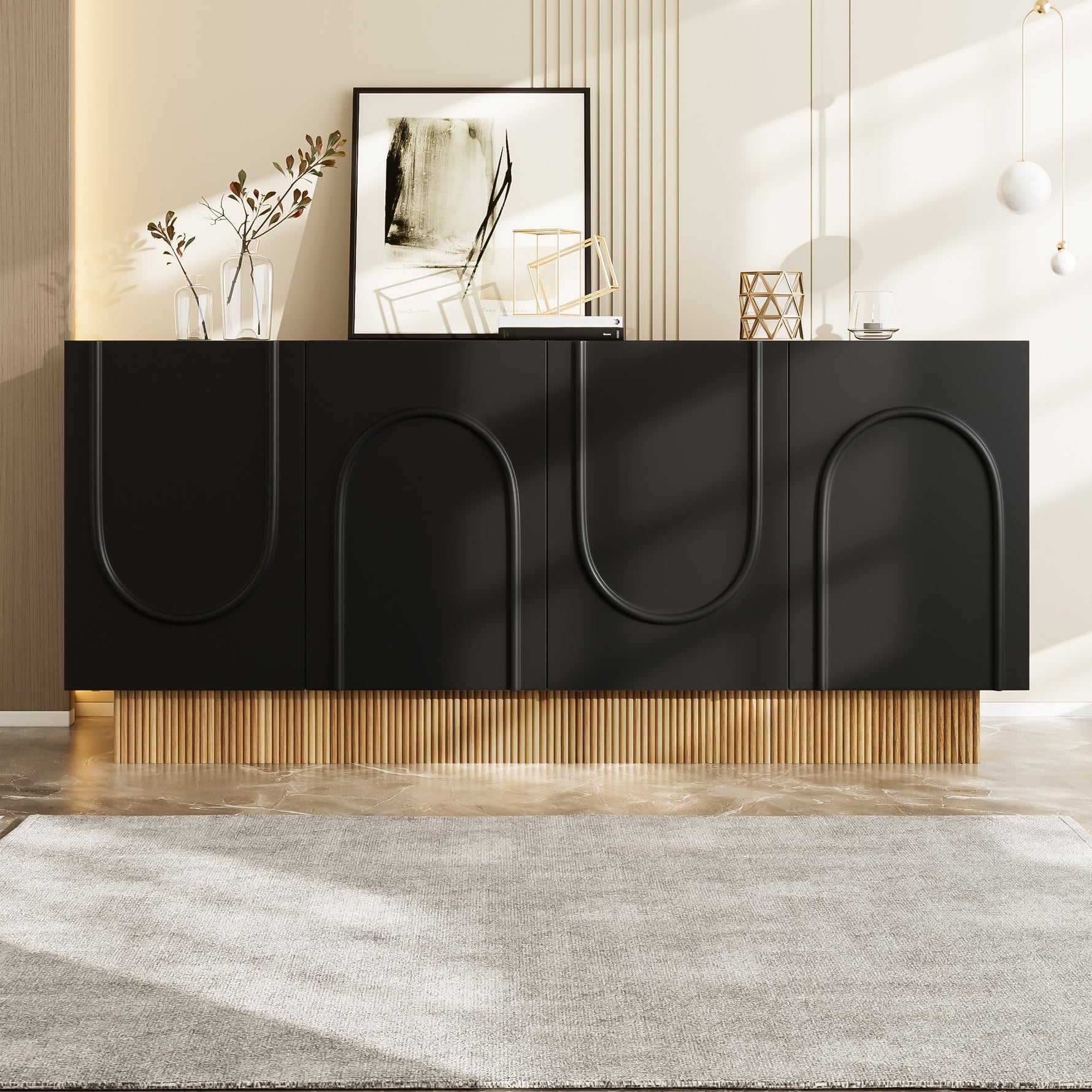 Modern Sideboard Cabinet with 4 Doors Ample Storage U-Shaped 160x75x38 cm