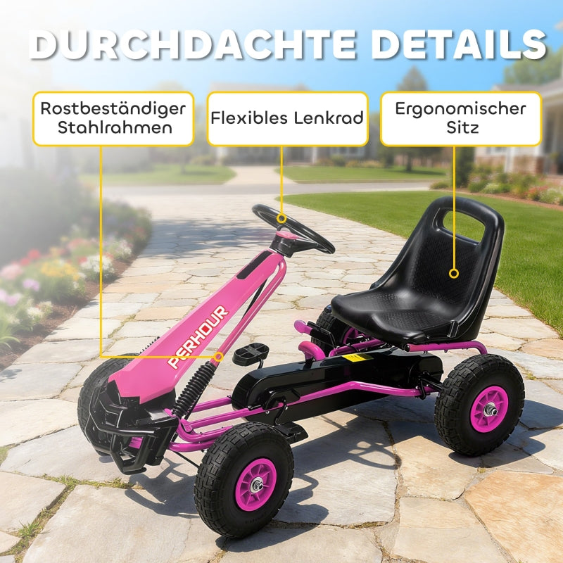 Pedal Go-Kart with Adjustable Seat and EVA Wheels for Kids Ages 3-8, Pink
