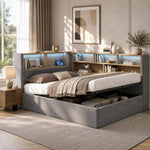 Daybed 140x190cm with Hydraulic Storage, LED & USB, Grey Velvet