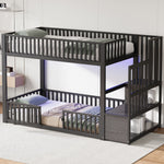 Bunk Bed with Storage Ladder and LED, 90x200cm, Black Metal