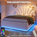 Upholstered Bed 140x200cm with Storage & LED Light, Beige Velvet