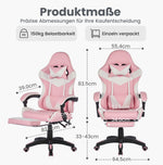 Gaming Chair Ergonomic Racing High-Back Swivel with Footrest & Lumbar Support Leather White & Pink