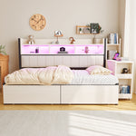 Iron Sofa Bed 90x200cm Storage Drawers Desk LED White