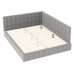 Upholstered Bed Sofa, 160*200 Multifunctional with Slatted Frame, Velvet Fabric Gray