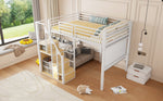 Bunk Bed with Safety Ladder and Storage Area, 140x200cm, White Iron Frame