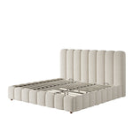 Upholstered Double Bed with Hydraulic Storage and Slatted Frame, 200x200cm, White Bouclé