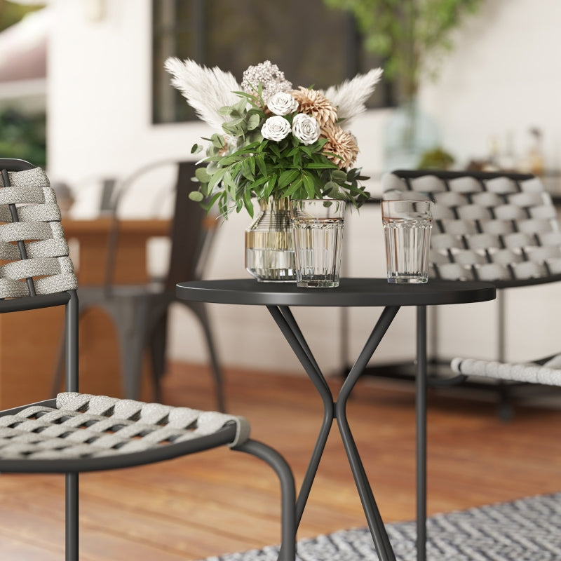 Polyrattan Garden Furniture Set, 2-Person 3-Piece Stackable Chairs & Table, Grey