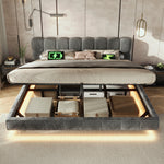 Upholstered Cloud Bed 180x200cm Hydraulic Storage LED, Grey Chenille
