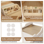 Wooden Single Bed with Shelves, Nightlights and Removable Bookshelf, White