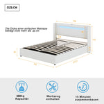 Upholstered Bed 160x200 with LED, Bluetooth, USB, Storage, PU Leather White