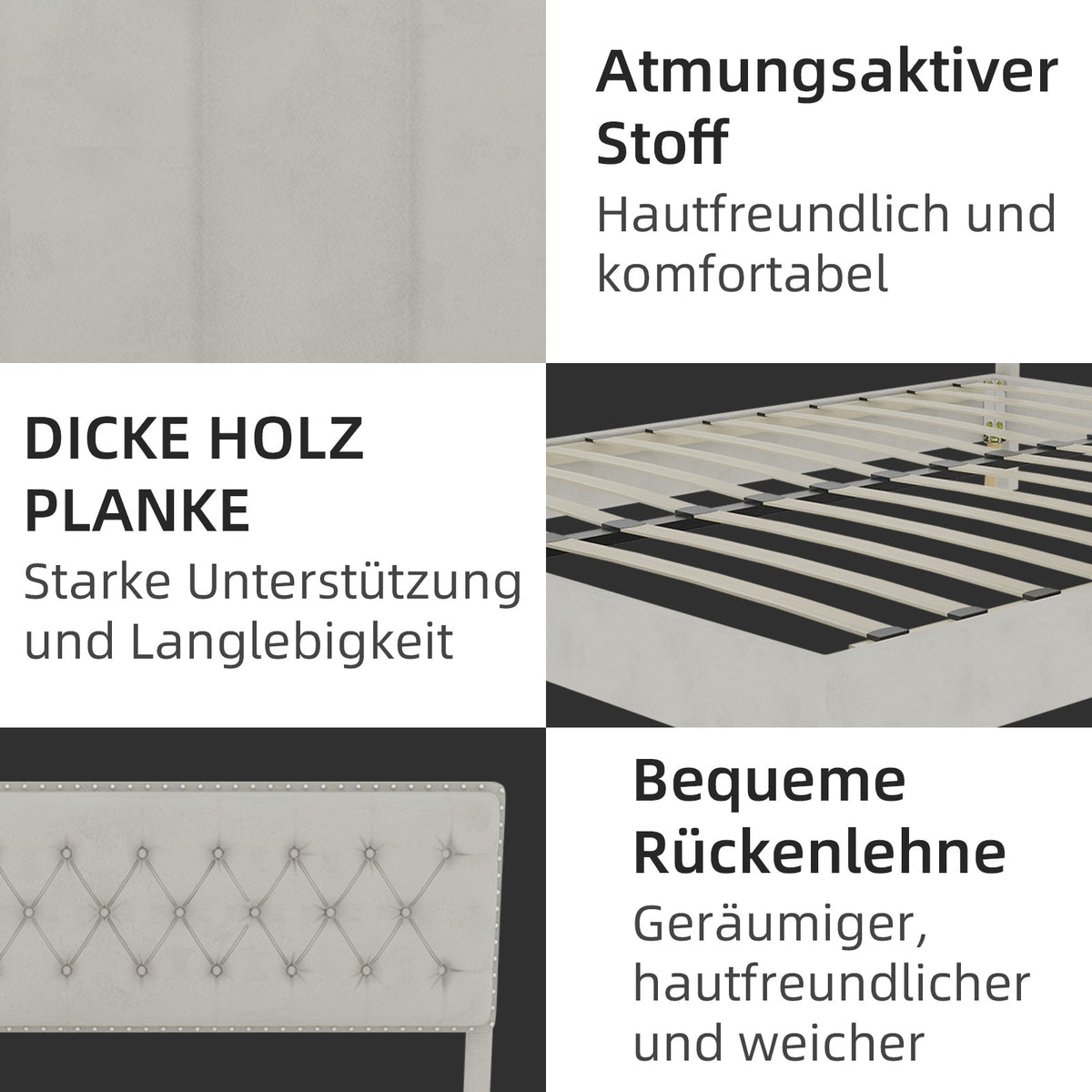 Modern Minimalist Soft Bed, Comfortable Headboard, Low Box Frame, 140x200CM, Beige