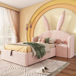 Children's Bed 90x190cm with Storage & Bedside Table, Pink Velvet