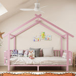 House Children's Bed Frame 90x200cm with Safety Rail, Pink Metal