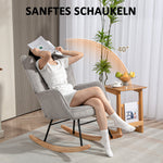 Rocking Chair, Armrests Recliner Wooden Base, Light Gray Corduroy