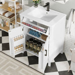 Bathroom Vanity Unit with Ceramic Sink and Adjustable Shelves, White