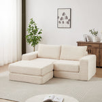 Corduroy 2-in-1 Sofa Bed with Two Pillows, Removable Footstool and Modular Design, Corduroy