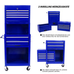 Tool Cabinet 6-Drawer Rolling 2-in-1 Organizer Blue