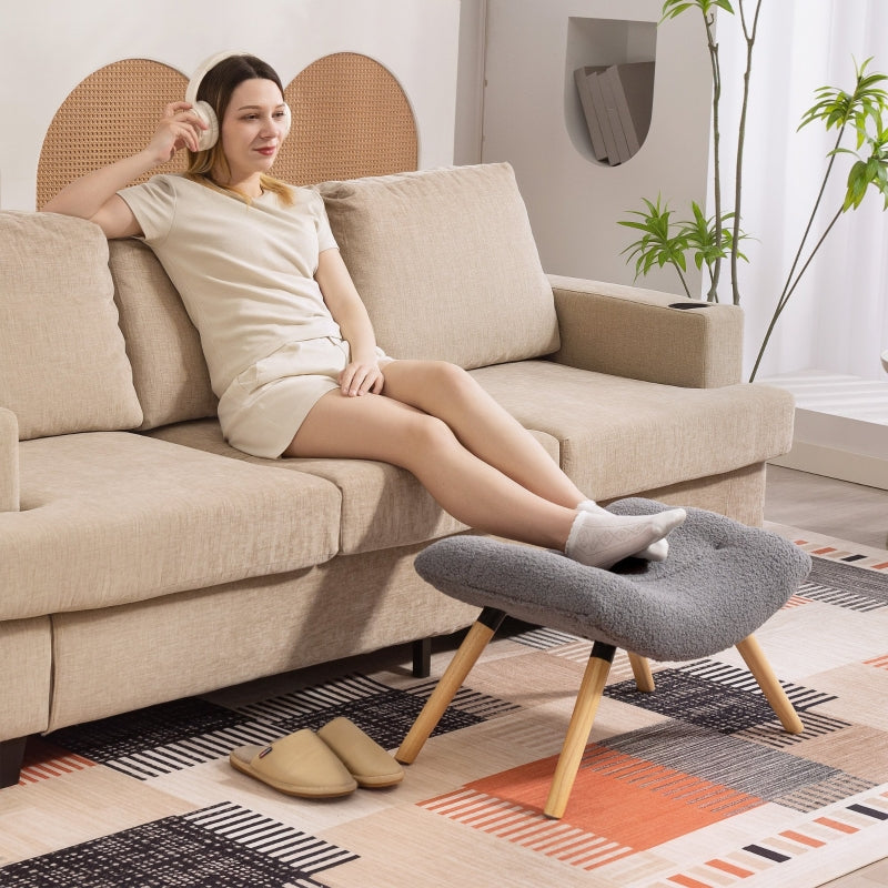 Footstool, Upholstered Stool, Dark Grey Berber Fleece