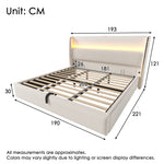 Modern Hydraulic Double Bed 180x200 LED USB Storage, Beige Linen