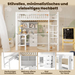 Loft Bed 90x200cm Storage Ladder Desk 3 Drawers, White