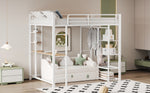 Loft Bed, Ladder & Table, Storage, White