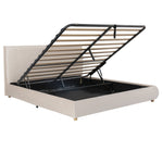 Upholstered Double Bed with Hydraulic Storage and Slatted Base, 180x200cm, Cream Velvet
