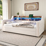 Space-Saving Sofa Bed 90x190cm with Storage & LED, Beige Velvet