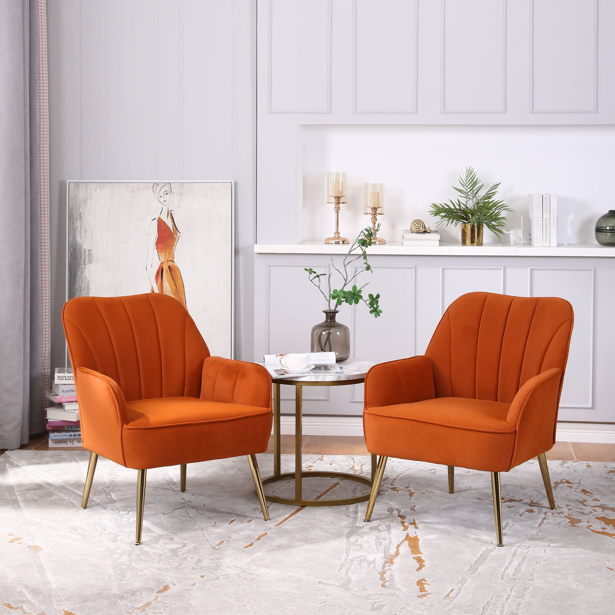 Lounge Chairs, Versatile Accent Seating (Set of 2), Orange Velvet