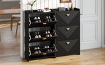 Shoe Cabinet with 6 Drop-Down Doors and Adjustable Width, Two-Piece Set, Black MDF