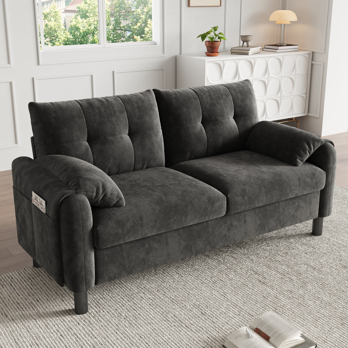 Modern 2-Seater Sofa, Thick Cushions, Scandinavian Design, Chenille Gray