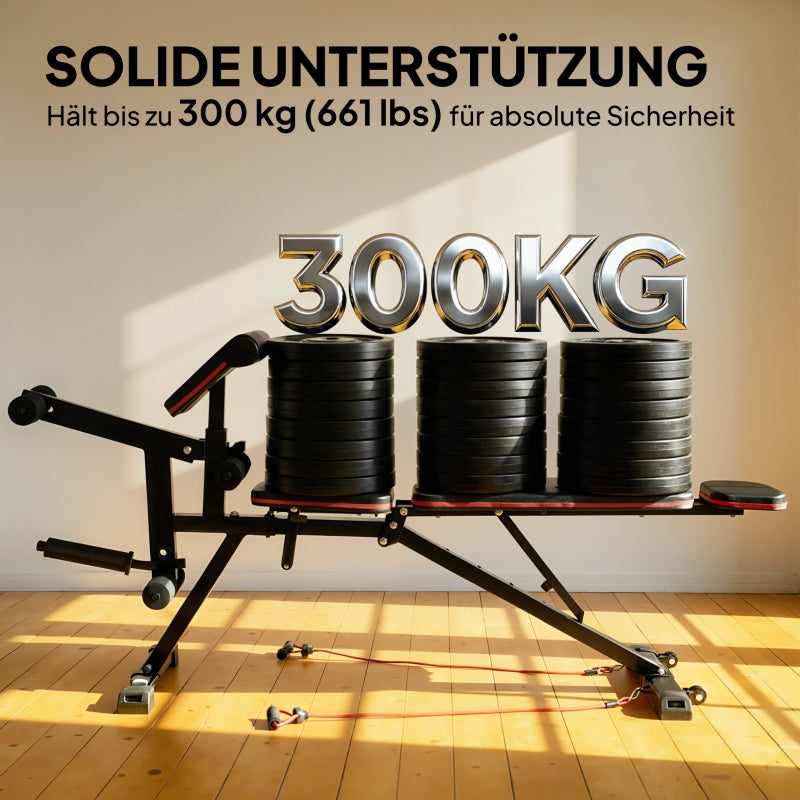 Adjustable Weight Bench, 3-in-1 Training Bench with Leg Extension and Curl Pad, 300 kg Capacity
