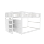 Low Bunk Bed, 140x200cm Safety with Storage & High Fence, Wooden White