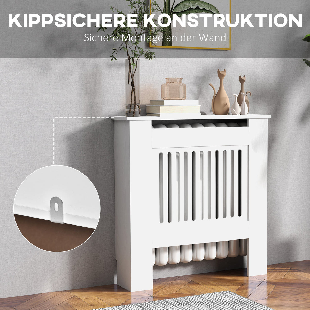 Radiator cover with horizontal slats for living room and bedroom, white