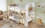 Bunk Bed 90x200cm 3-Tier Shelf Ladder Slatted Base - White/Natural Pine