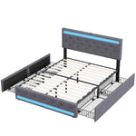 Upholstered Double Bed with Storage Drawers 180x200cm, Beige Velvet