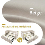 Upholstered Daybed Sofa Bed 90x200cm Pull-out USB/Type-C Armrests Linen Beige