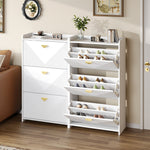 Shoe Cabinet with 6 Drop-Down Doors and Adjustable Width, White MDF