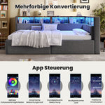 Daybed Sofa Bed 90x200cm with Storage & LED, Grey Linen