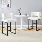 Nordic Bar Stool Set of 2 Modern Square Design Black Metal Legs - White