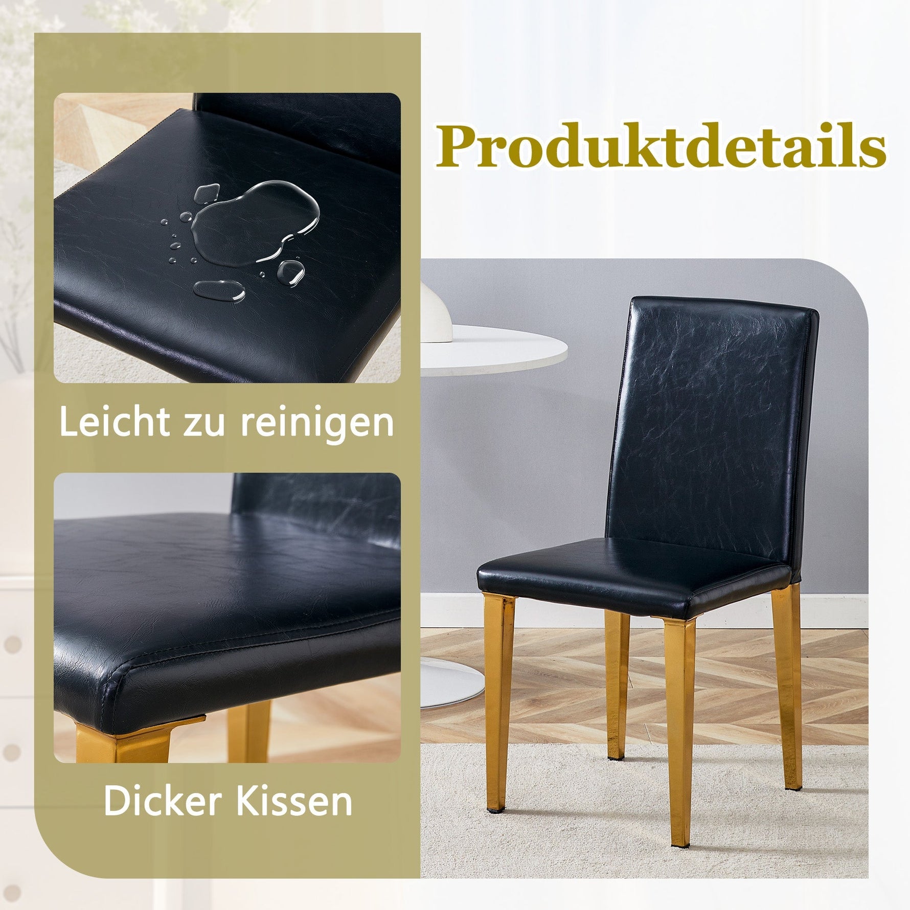Minimalist Dining Chairs Set of 4, European Lightweight Luxury Style, Black and Gold