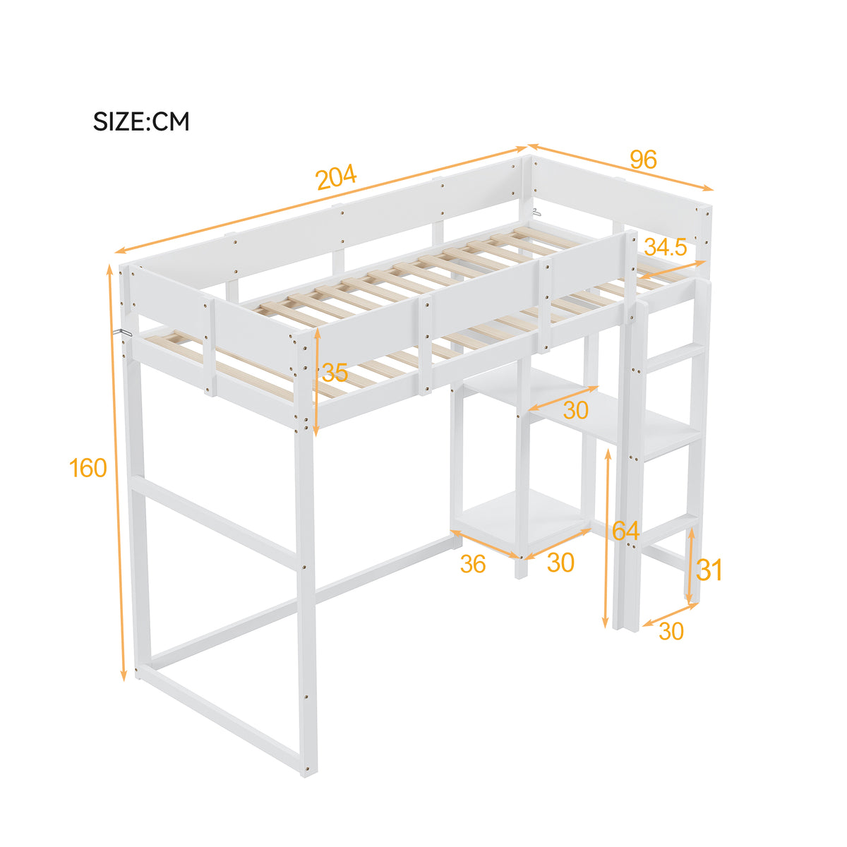 Loft Bed with Storage 90x200cm Solid Pine Wood White