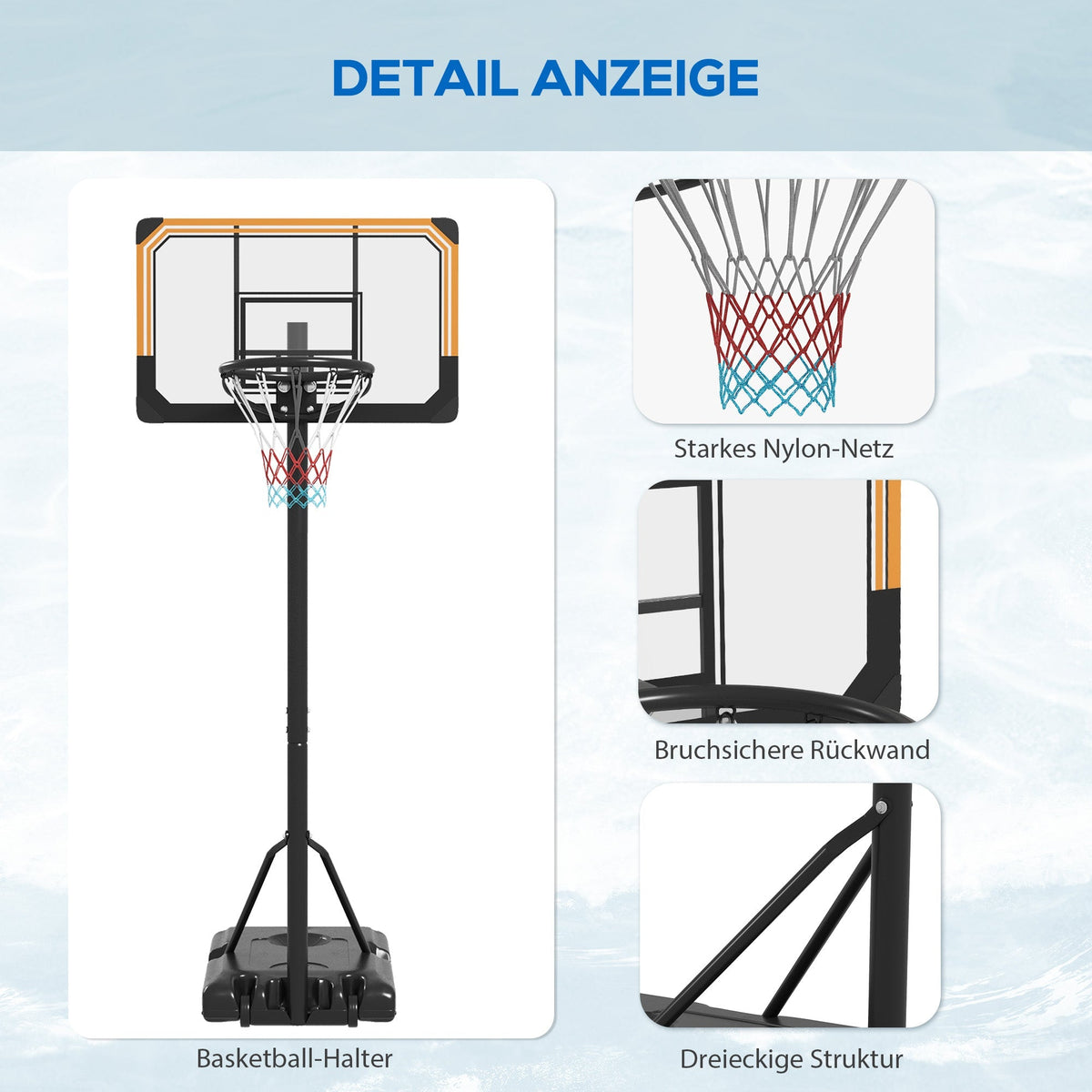 Outdoor Basketball Hoop, Adjustable Height, Wheels, Steel, Black