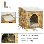 Rattan Cat Cave 2-Level Cushion, Water Hyacinth Brown