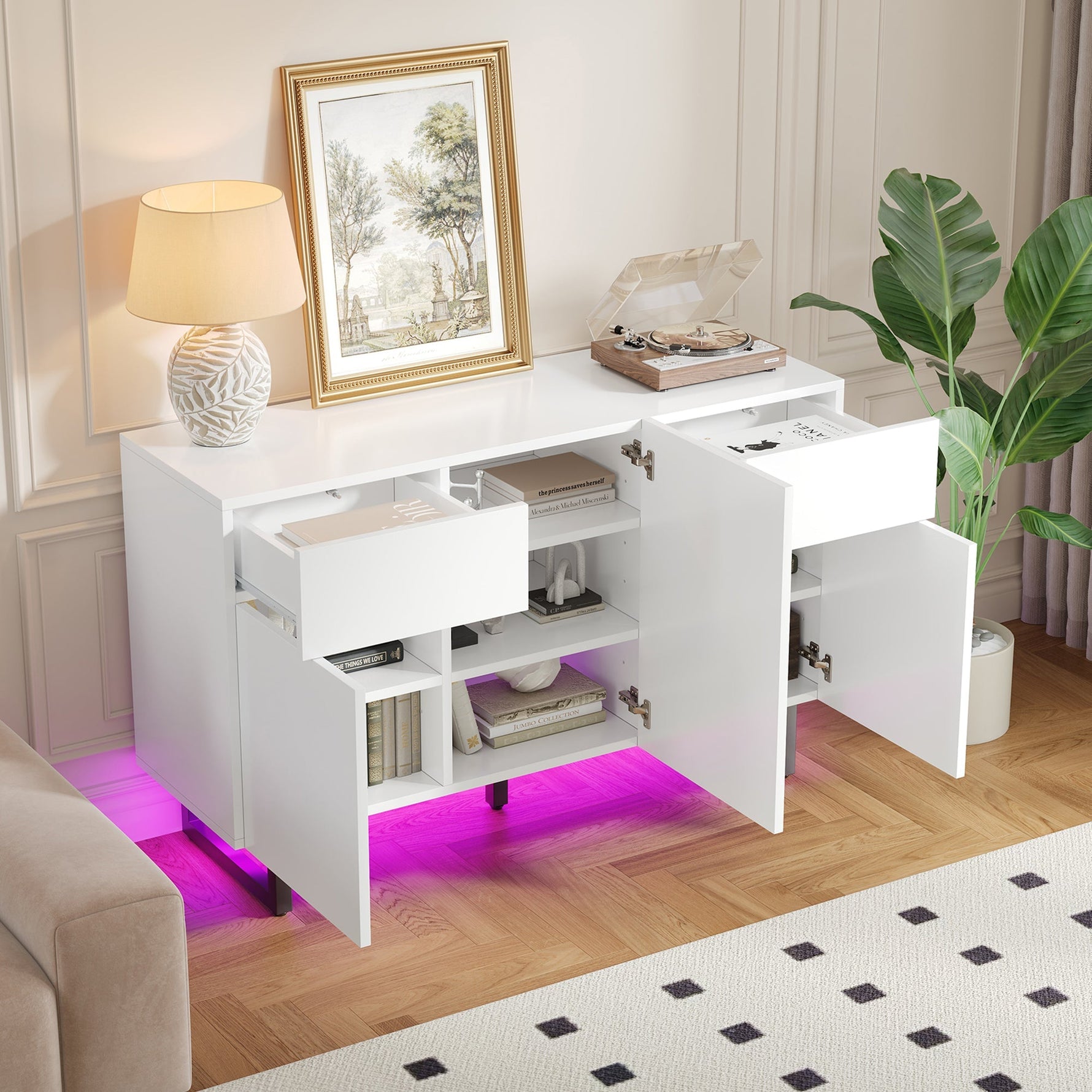 Sideboard 120cm Modern Storage Drawers Doors - White/Black