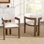 2 Solid Wood Dining Chairs Comfortable Modern Style Linen Fabric Walnut Color