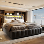 Upholstered Bed 180x200 with Storage & LED Light, Grey Linen