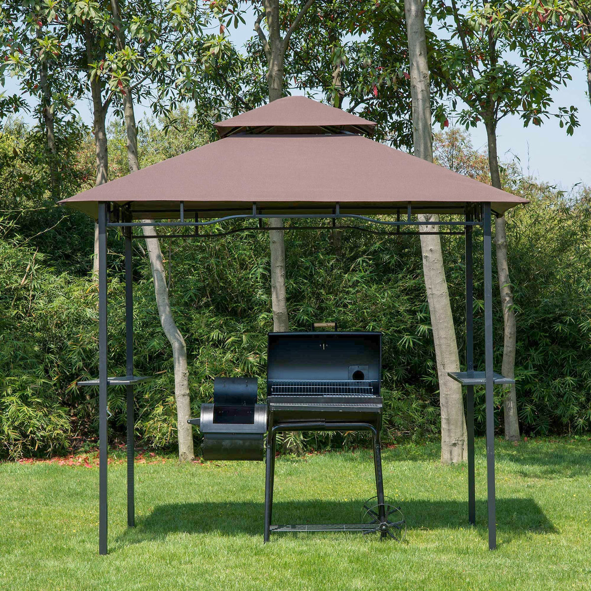 BBQ Gazebo, Garden Tent, Double Roof, Coffee Brown and Black